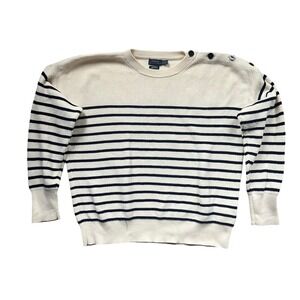 Polo Ralph Lauren Pima Cotton Striped Button Shoulder Sweater Cream Navy XL
